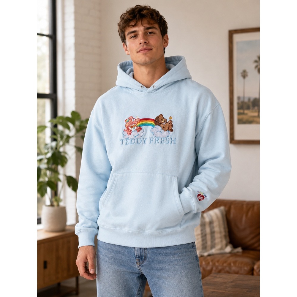 Teddy Fresh x Care BearsSweatshirts  Embroidered Hoodie Light Blue Mens XL